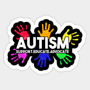 Autism Awareness Educate Love Support Advocate Hand Colorful Sticker